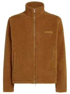 Sweat polaire zippé camel uni avec une coupe droite et un col montant
