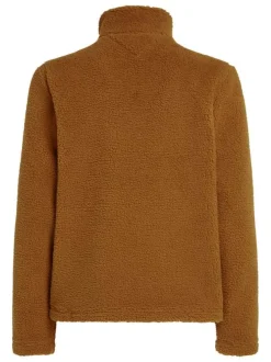 Sweat polaire zippé camel uni avec une coupe droite et un col montant