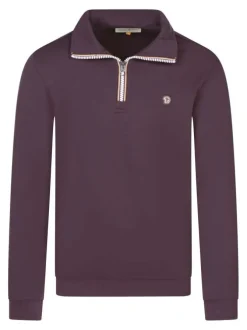 Sweat prune uni avec un col camionneur et le petit logo en gomme