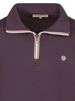 Sweat prune uni avec un col camionneur et le petit logo en gomme