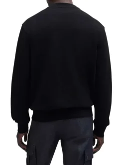 Sweat ras-du-cou en coton noir uni à coupe droite avec nom de la marque