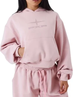 Sweat rose uni avec une coupe cropped à capuche et à manches longues