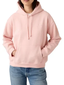 Sweat rose uni à coupe droite avec un col à capuche et cordons de serrage