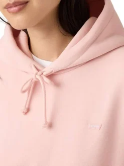 Sweat rose uni à coupe droite avec un col à capuche et cordons de serrage