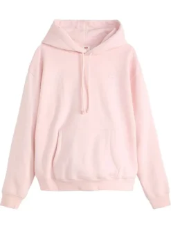 Sweat rose uni à coupe droite avec un col à capuche et cordons de serrage