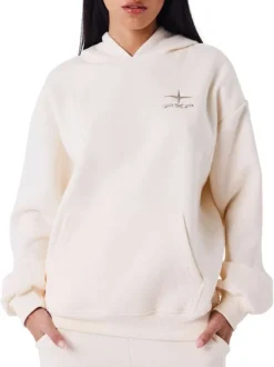 Sweat-shirt écru uni à poche kangourou avec un col à capuche