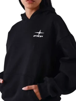 Sweat-shirt noir uni à poche kangourou avec un col à capuche
