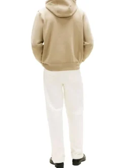 Sweat taupe à coupe ajustée pourvu d'un col à capuche avec cordon de serrage