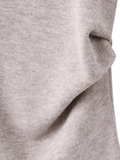 Sweat taupe uni en maille fine avec une coupe ajustée et un col montant