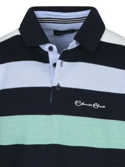 Sweat vert d'eau rayé coupe ajustée col polo avec des manches longues