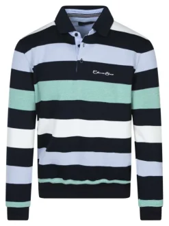 Sweat vert d'eau rayé coupe ajustée col polo avec des manches longues