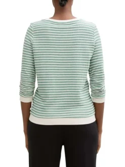Sweat vert à rayures blanches en coton avec col rond large et coupe regular