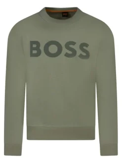 Sweat vert uni avec une coupe droite et nom de la marque à l'avant