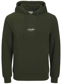 Sweat vert uni avec une coupe droite un col à capuche et des manches longues