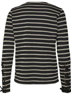 Sweat Vmelo noir à rayures en lurex doré et avec des lacets aux manches