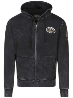 Sweat zippé anthracite délavé avec une coupe droite et un col à capuche