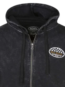 Sweat zippé anthracite délavé avec une coupe droite et un col à capuche