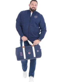 Sweat zippé bleu chiné avec une coupe droite et un col montant