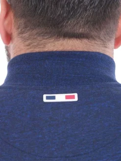 Sweat zippé bleu chiné avec une coupe droite et un col montant