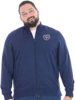 Sweat zippé bleu chiné avec une coupe droite et un col montant