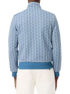 Sweat zippé bleu à coupe droite pourvu d'un col montant et de manches longues