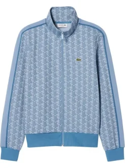 Sweat zippé bleu à coupe droite pourvu d'un col montant et de manches longues