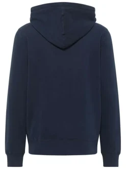 Sweat zippé Brighton en coton marine uni droit avec col à capuche et poches