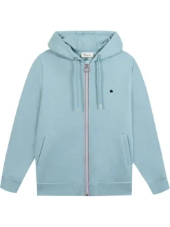 Sweat zippé ciel uni avec une coupe droite et un col à capuche