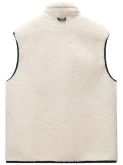 Sweat zippé écru en maille sherpa avec une coupe droite et un col montant