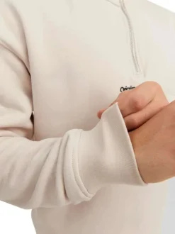 Sweat zippé écru uni avec une coupe droite et une poche kangourou