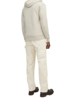 Sweat zippé en coton beige unie coupe droite avec un col à capuche