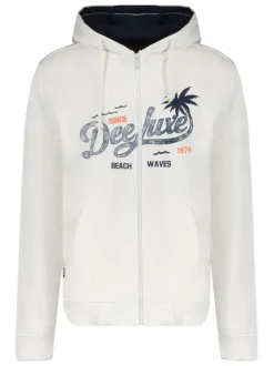 Sweat zippé en coton blanc floqué à la poitrine à capuche et manches longues
