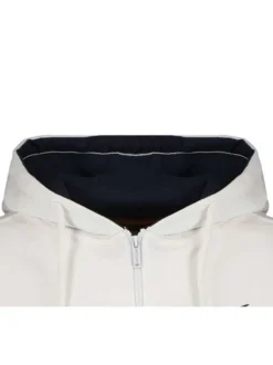 Sweat zippé en coton blanc floqué à la poitrine à capuche et manches longues