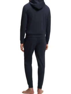 Sweat zippé en coton bleu à coupe droite pourvu d'un col à capuche