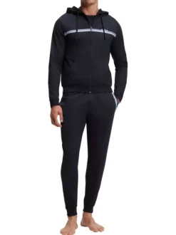 Sweat zippé en coton bleu à coupe droite pourvu d'un col à capuche