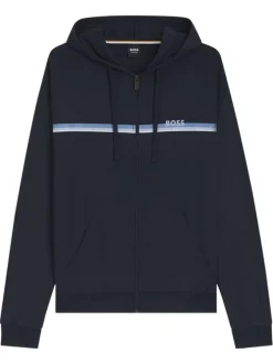 Sweat zippé en coton bleu à coupe droite pourvu d'un col à capuche