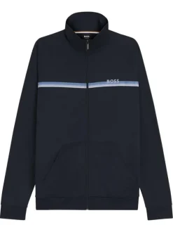 Sweat zippé en coton bleu à coupe droite pourvu d'un col montant
