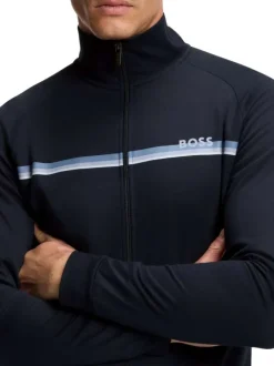 Sweat zippé en coton bleu à coupe droite pourvu d'un col montant