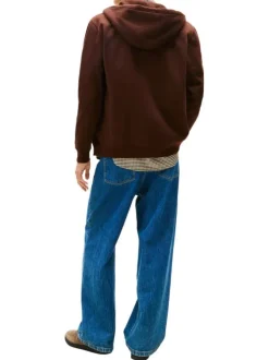 Sweat zippé en coton brun uni avec une coupe droite et une fermeture zippée