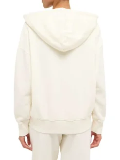 Sweat zippé en coton écru uni pourvu d'une coupe droite et d'une capuche