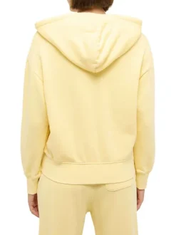 Sweat zippé en coton jaune uni avec une coupe ample et un col à capuche