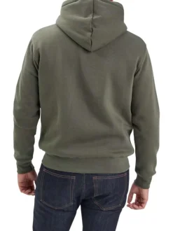 Sweat zippé en coton kaki pourvu d'un col à capuche et de poches