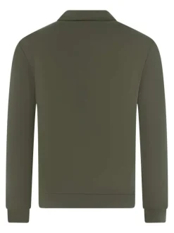 Sweat zippé en coton kaki uni coupe ajustée avec un col à revers