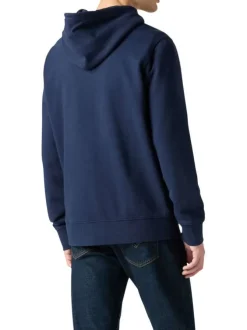 Sweat zippé en coton marine à coupe droite pourvu d'un col à capuche