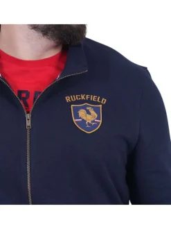 Sweat zippé en coton marine uni avec une coupe droite et un col montant