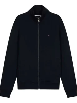 Sweat zippé en coton marine uni avec une coupe droite et un col montant