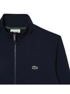 Sweat zippé en coton marine uni avec une coupe droite et un col montant