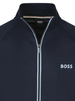 Sweat zippé en coton marine uni avec une coupe droite et un col montant