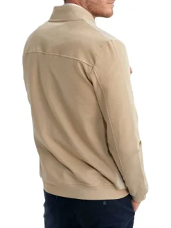 Sweat zippé en coton mélangé beige uni pourvu d'une coupe droite