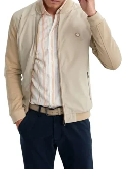 Sweat zippé en coton mélangé beige uni pourvu d'une coupe droite